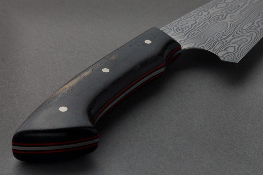 125 mm Damascus Petty - Ebony, handle close-up