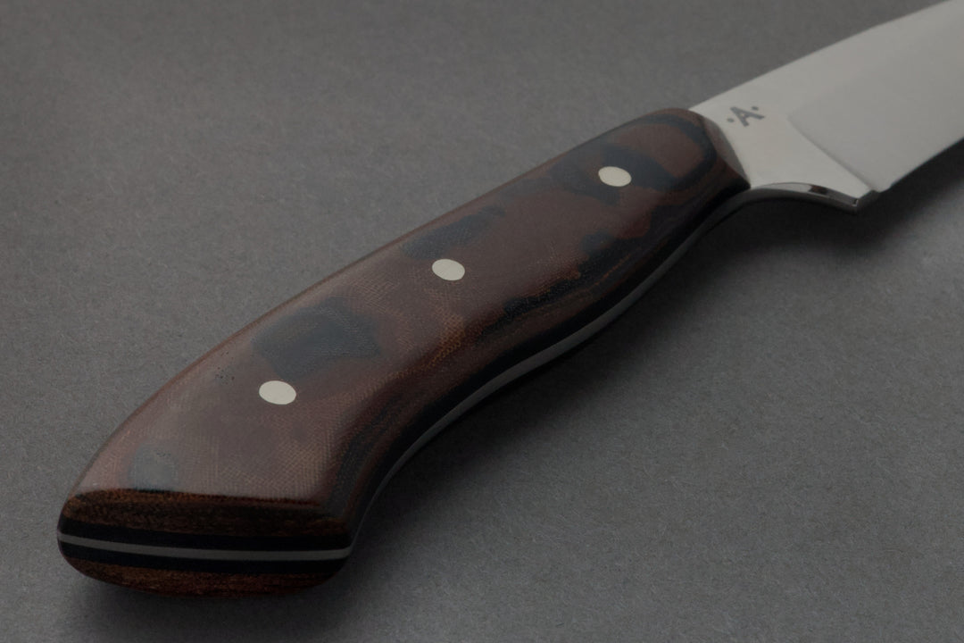 95 mm Stainless Steel Drop Point - Micarta, handle close-up