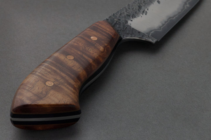 100 mm Carbon Steel Clip Point - Koa, handle close-up