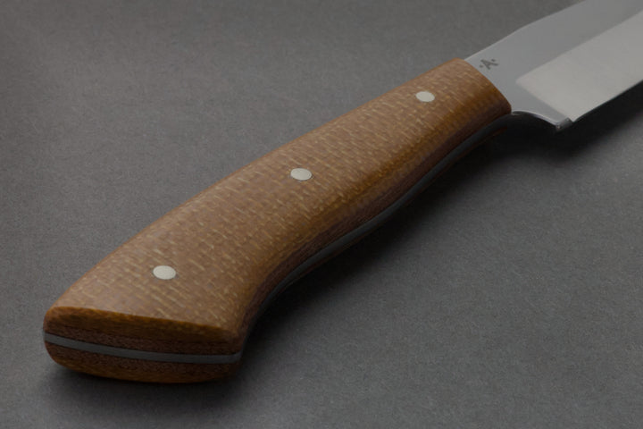 85 mm Stainless Steel Clip Point - Micarta, handle close-up