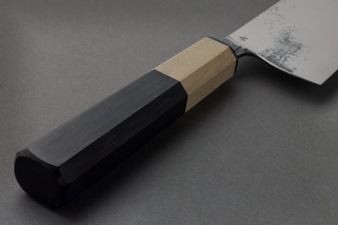 160 mm Carbon Steel Nakiri - Ebony, handle close-up