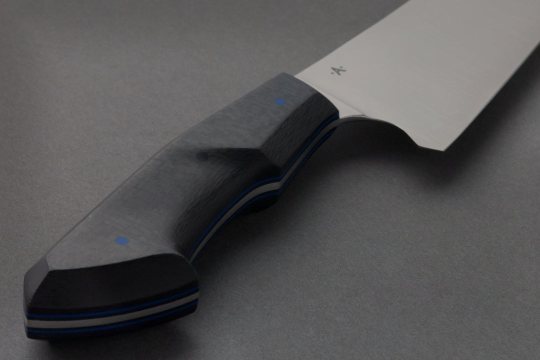275 mm Stainless Steel Slicer - Carbon Fiber, handle close-up