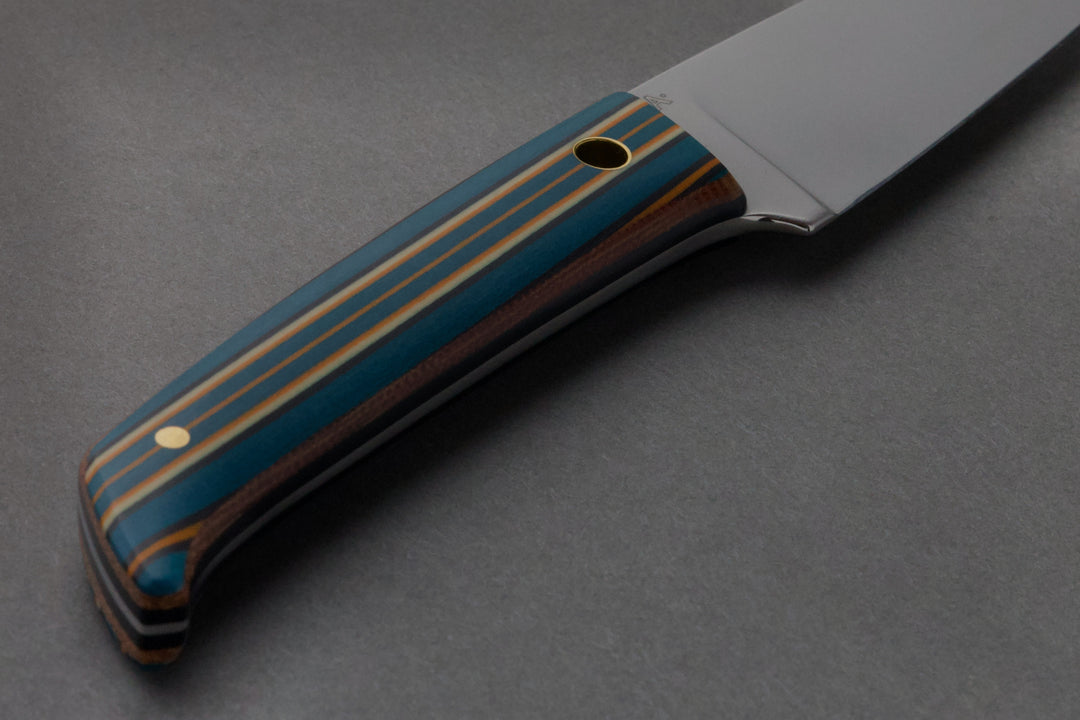 85 mm Stainless Steel Drop Point - Micarta, handle close-up