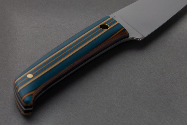 85 mm Stainless Steel Drop Point - Micarta, handle close-up