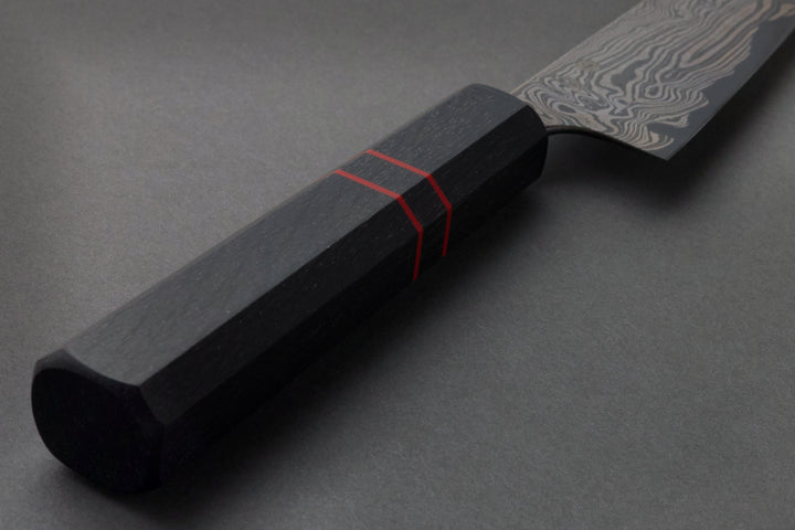 165 mm Damascus Utility - Bog Oak, handle close-up