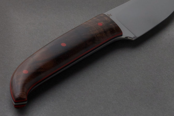80 mm Stainless Steel Drop Point - Black Walnut, handle close-up