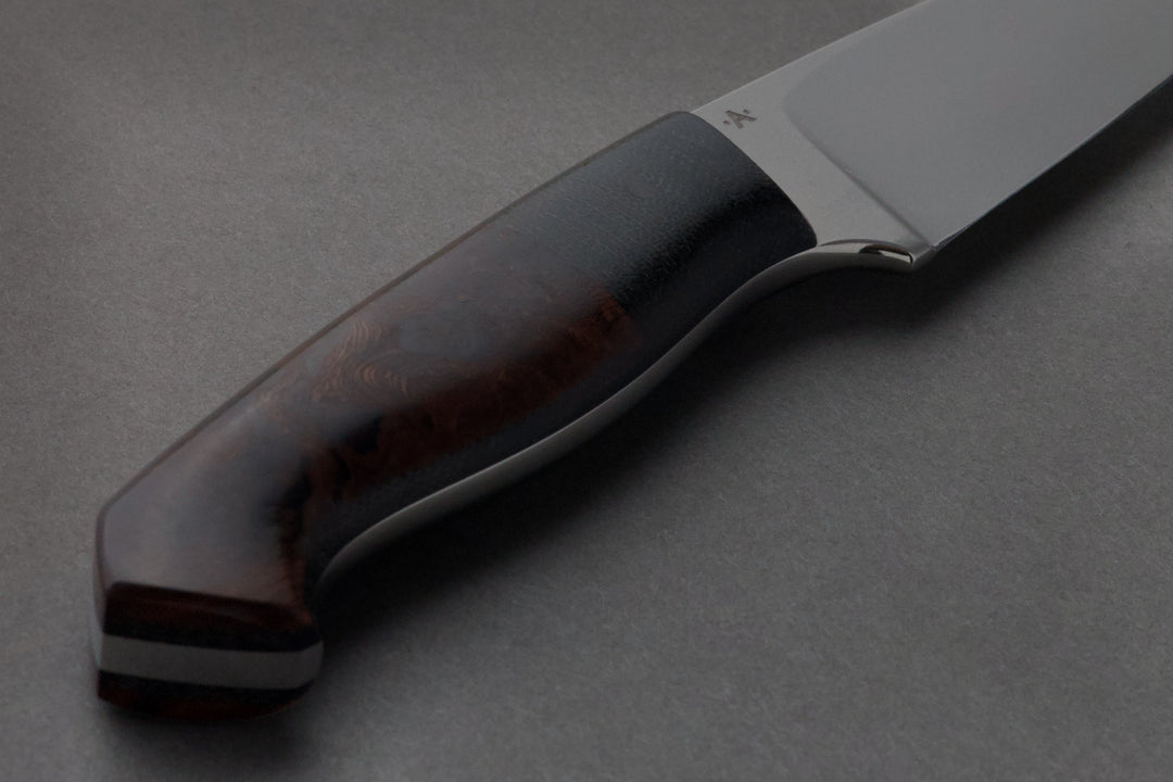 100 mm Stainless Steel Drop Point - Desert Ironwood, handle close-up