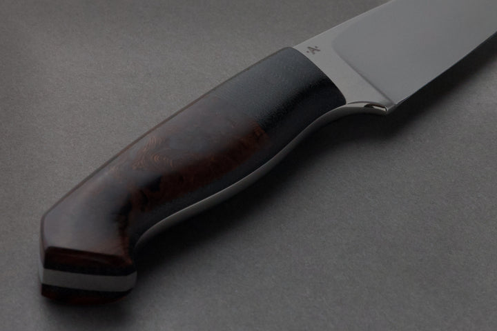 100 mm Stainless Steel Drop Point - Desert Ironwood, handle close-up