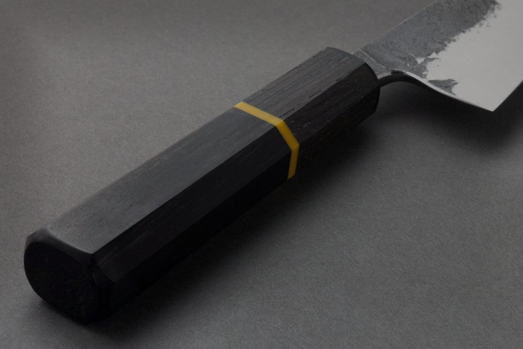 155 mm Carbon Steel Petty - Ebony, handle close-up