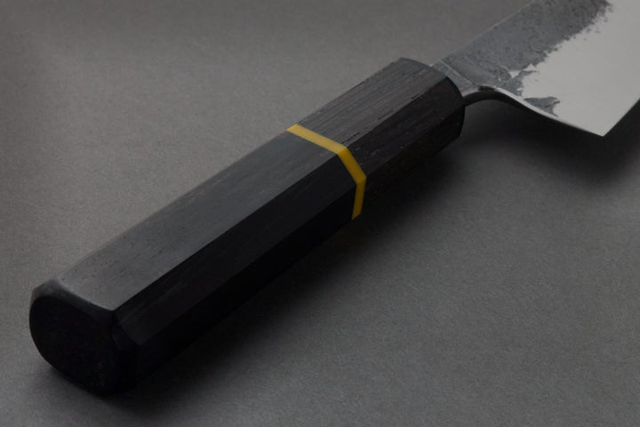 155 mm Carbon Steel Petty - Ebony, handle close-up