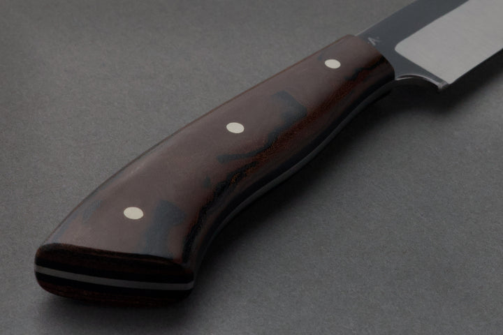 85 mm Carbon Steel Clip Point - Micarta, handle close-up