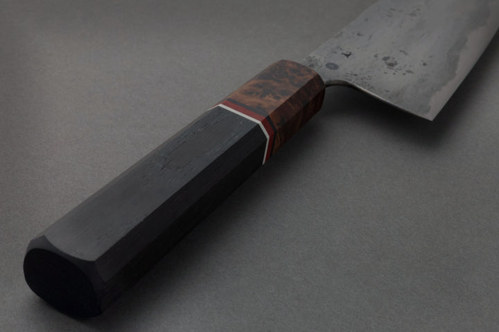 180 mm San Mai Santoku - African Blackwood, handle close-up