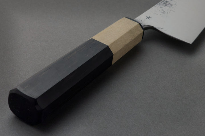 185 mm Carbon Steel Gyuto - Ebony, handle close-up