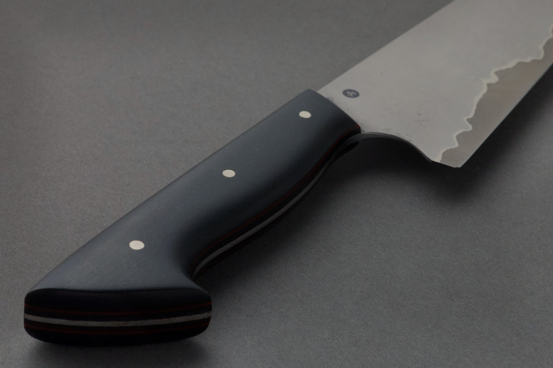 190 mm San Mai Chef - Richlite, handle close-up
