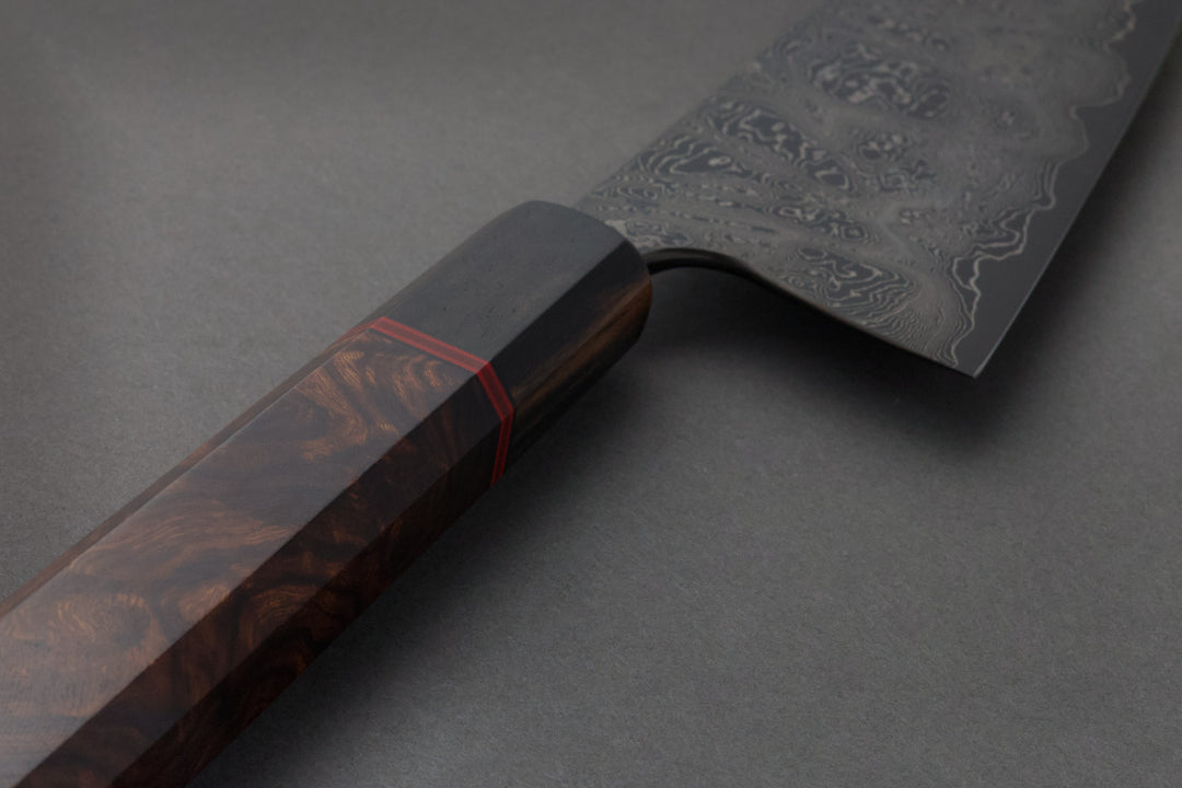 200 mm Carbon Steel Santoku - Arizona Desert Ironwood, handle close-up