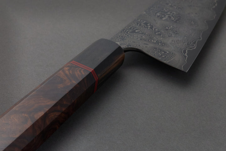 200 mm Carbon Steel Santoku - Arizona Desert Ironwood, handle close-up