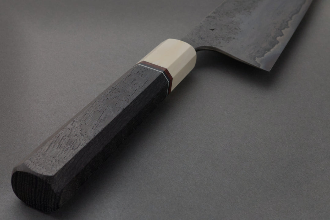 260 mm Carbon Steel Gyuto - Bog Oak, handle close-up