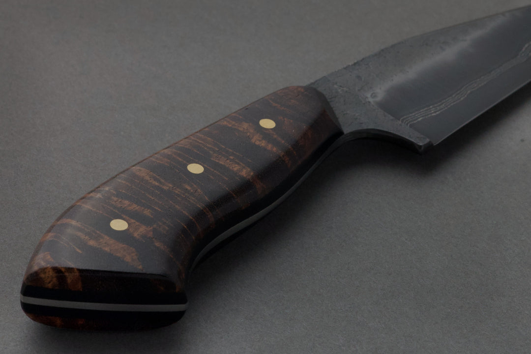 100 mm Damascus Clip Point - Tasmanian Blackwood, handle close-up