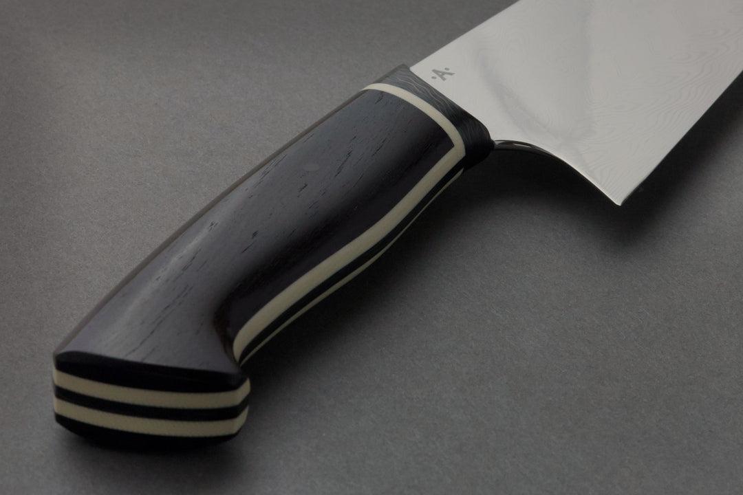 210 mm Damascus Gyuto - African Blackwood, handle close-up