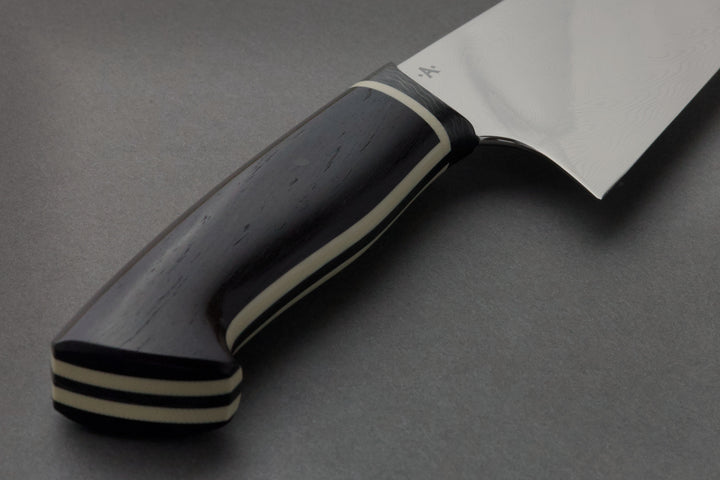 210 mm Damascus Gyuto - African Blackwood, handle close-up
