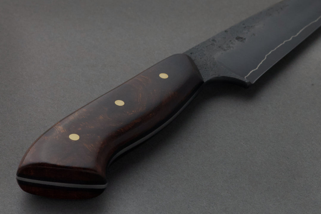 115 mm Carbon Steel Drop Point - Desert Ironwood, handle close-up