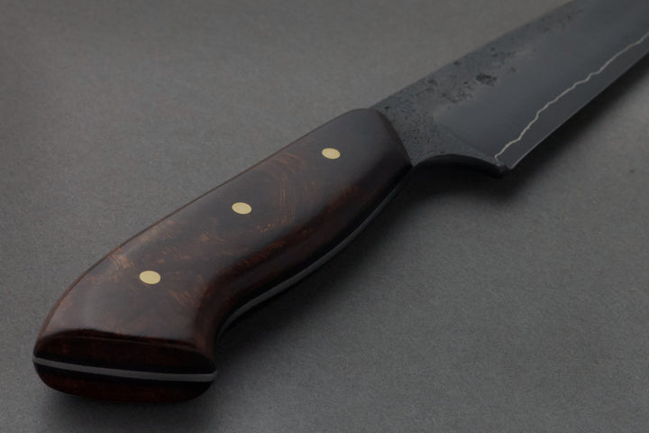 115 mm Carbon Steel Drop Point - Desert Ironwood, handle close-up