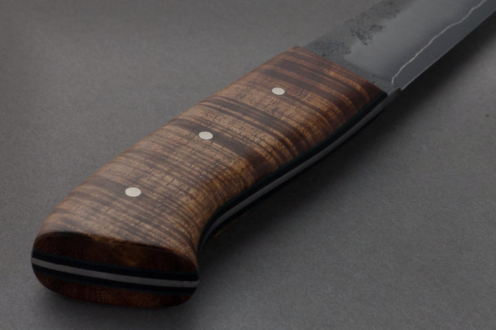 130 mm Carbon Steel Puukko - Koa, handle close-up