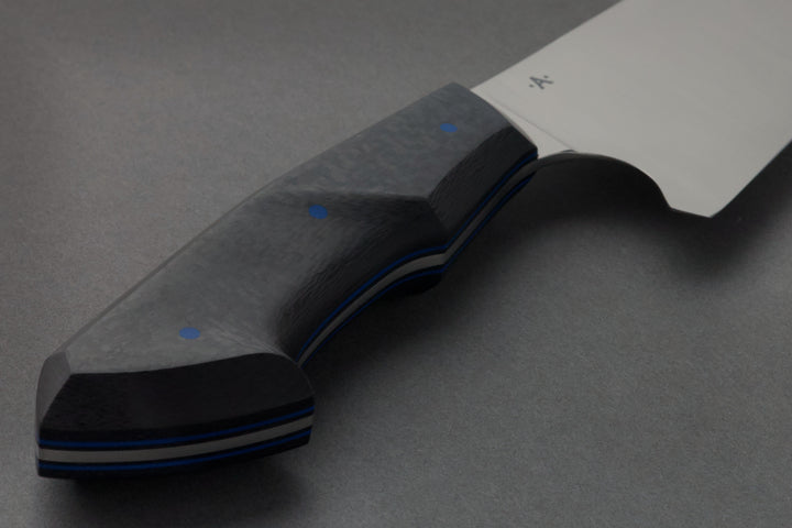 190 mm Stainless Steel Funayuki - Carbon Fiber, handle close-up