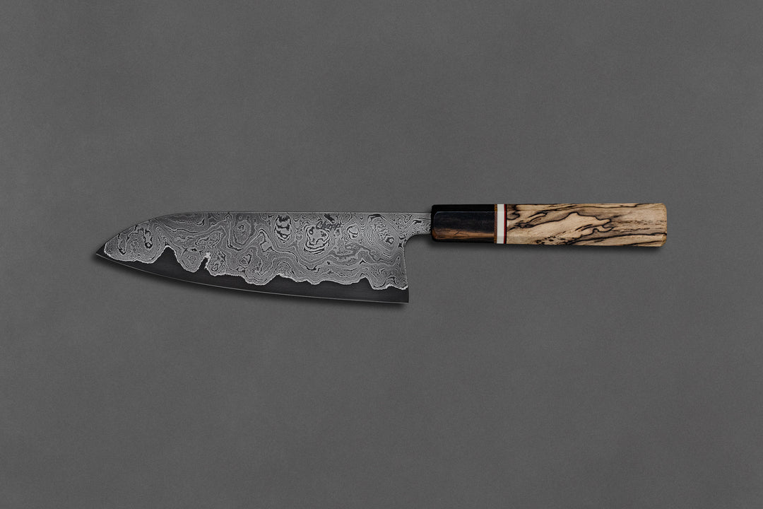 190 mm Carbon Steel Santoku - Spalted Pecan