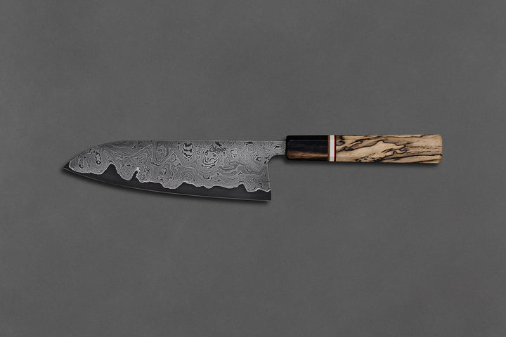 190 mm Carbon Steel Santoku - Spalted Pecan