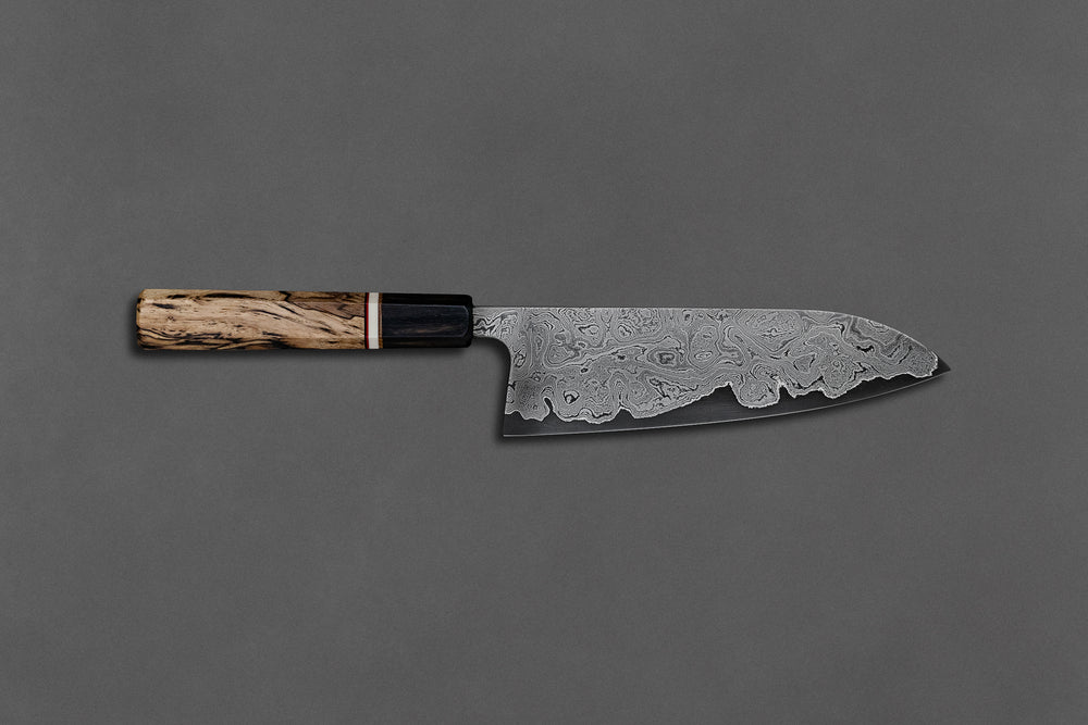 190 mm Carbon Steel Santoku - Spalted Pecan