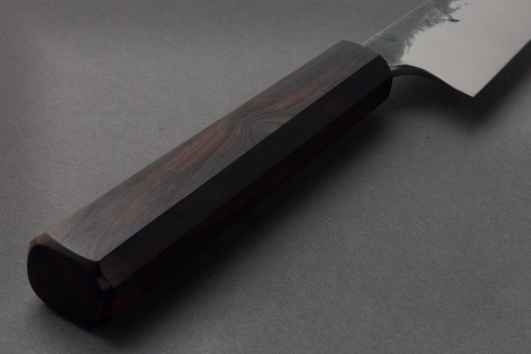 205 mm Carbon Steel Sujihiki - Desert Ironwood, handle close-up