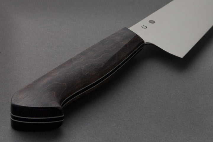 210 mm Stainless Steel Kiritsuke - Dyed Maple, handle close-up