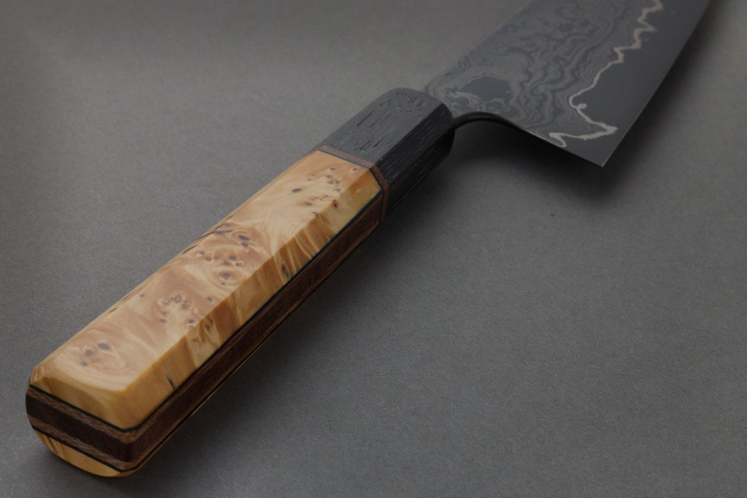 230 mm Carbon Steel Gyuto - Huon Pine, handle close-up