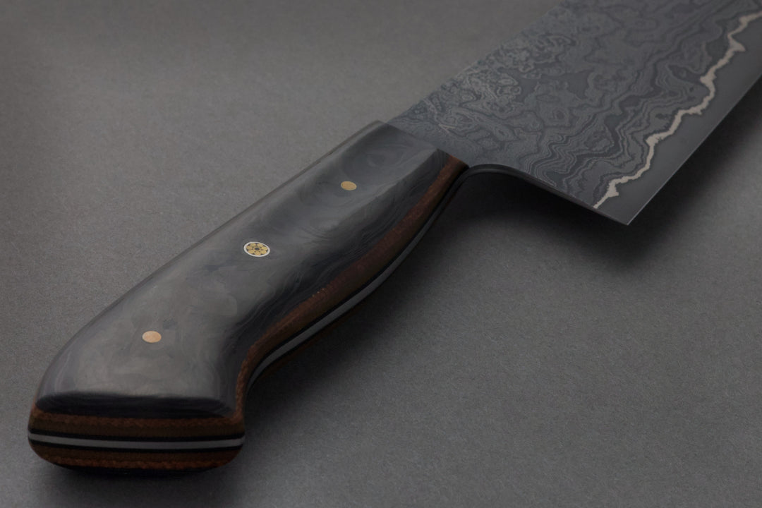 230 mm Damascus Gyuto - Carbon Fiber, handle close-up