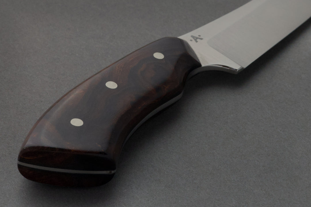 85 mm Stainless Steel Wharncliffe - Desert Ironwood, handle close-up