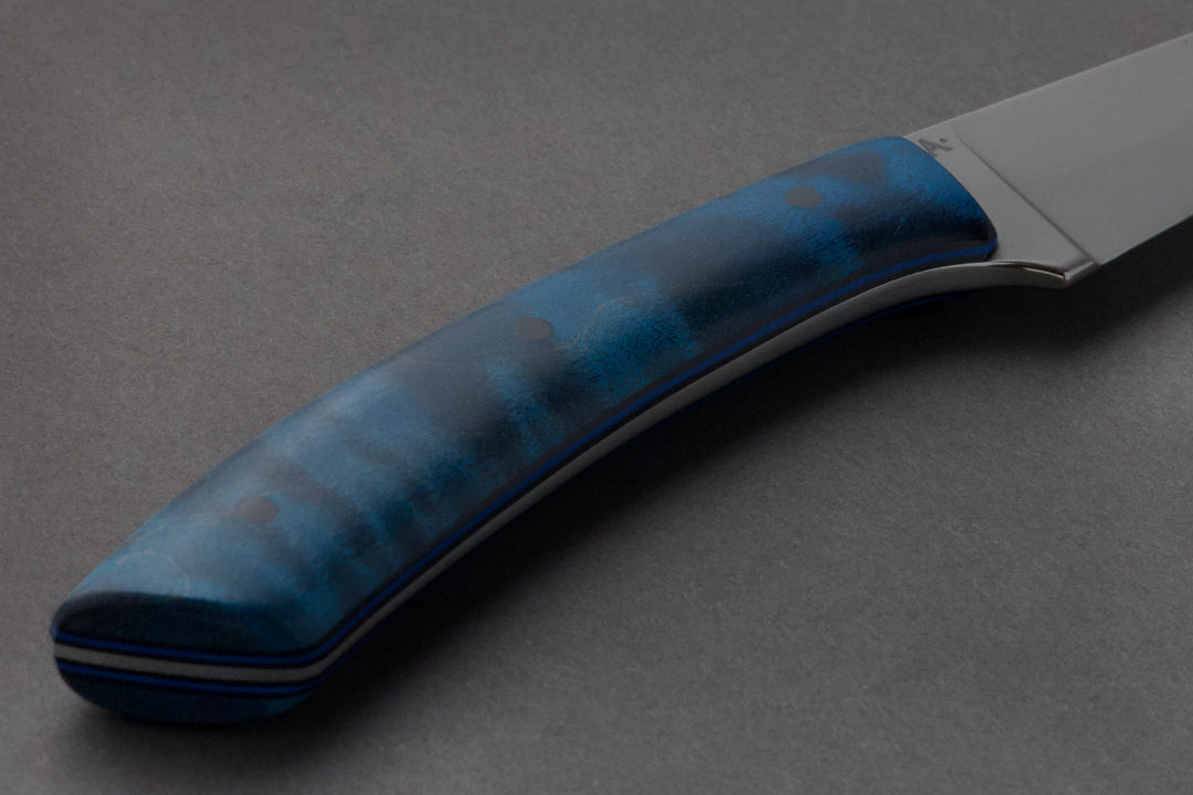 80 mm Stainless Steel Tanto - Dyed Maple, handle close-up