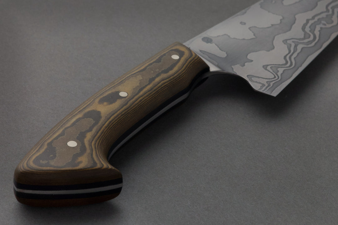 230 mm Damascus Chef - Richlite, handle close-up