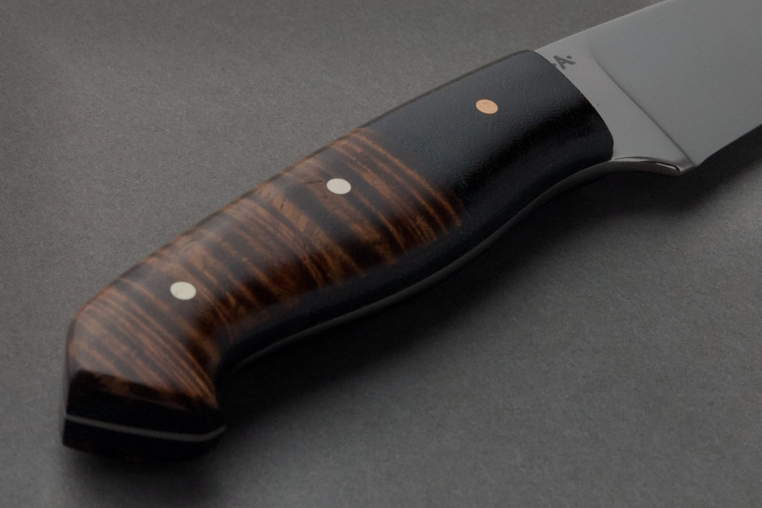 100 mm Stainless Steel Drop Point - Koa, handle close-up