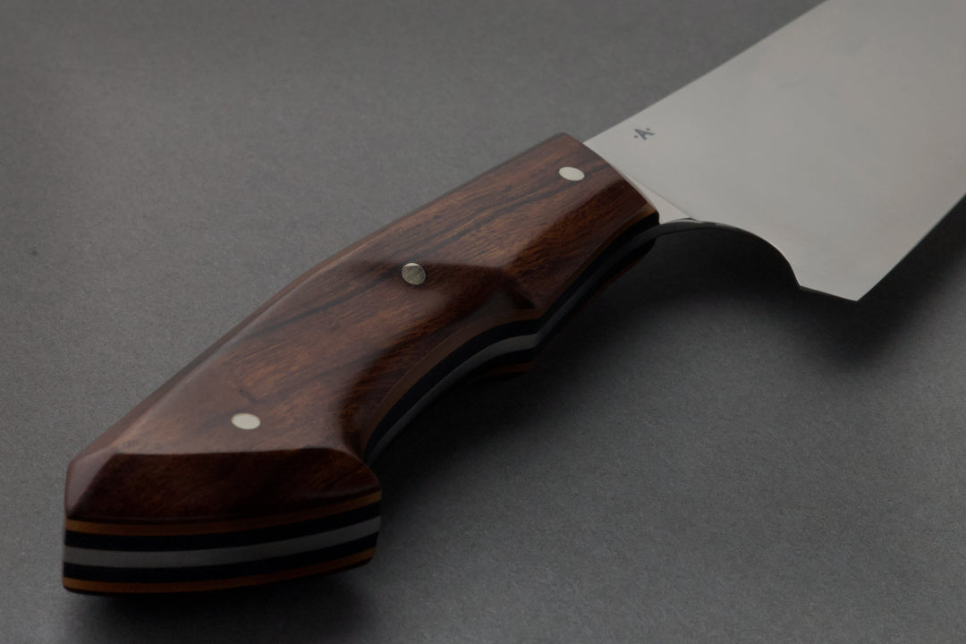 190 mm Stainless Steel Funayuki - Desert Ironwood, handle close-up