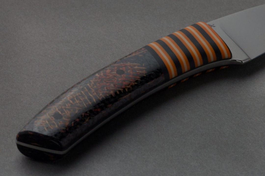 75 mm Stainless Steel Drop Point - Micarta, handle close-up