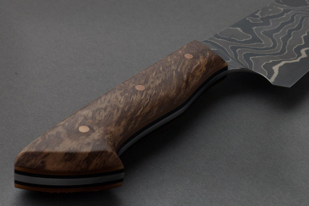 200 mm Damascus Chef - Koa, handle close-up