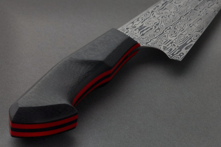 225 mm Damascus Chef - Carbon Fiber, handle close-up